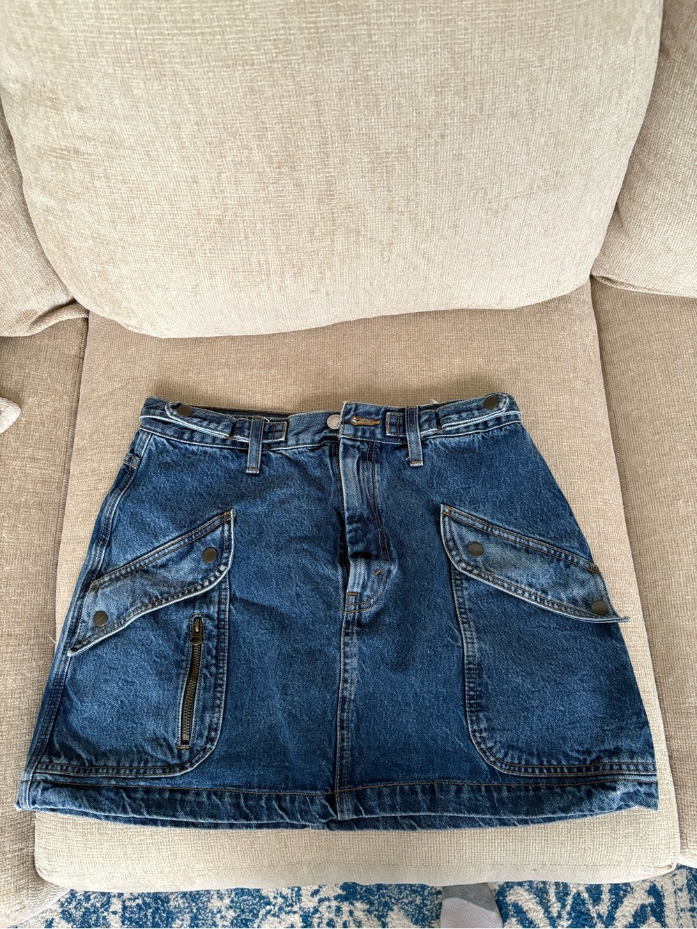 Re/Done Dark Blue Denim Cargo Mini Skirt